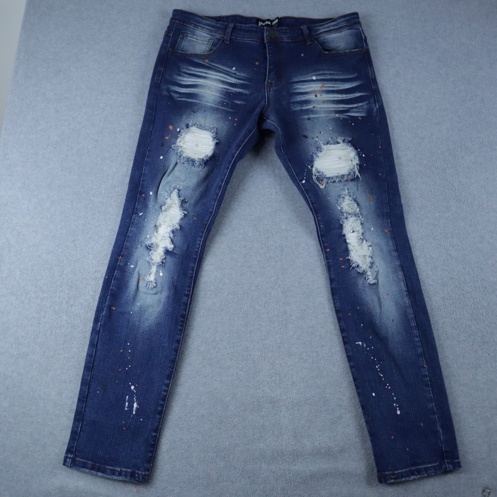 Motive Jeans Mens 36x32 Skinny 5-Pocket‎ Stretch Flex Distressed Denim Blue